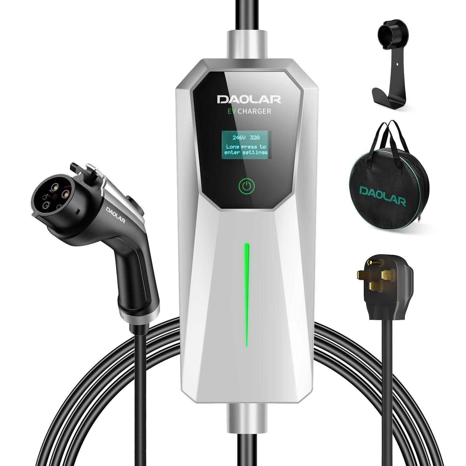 GEARZAAR EV Charger Level 2 16A Portable Electric Car Charger 20Ft Cable  100V-240V Timing Delay Function EVSE SAE J1772, Waterproof, Type 1 EV Home